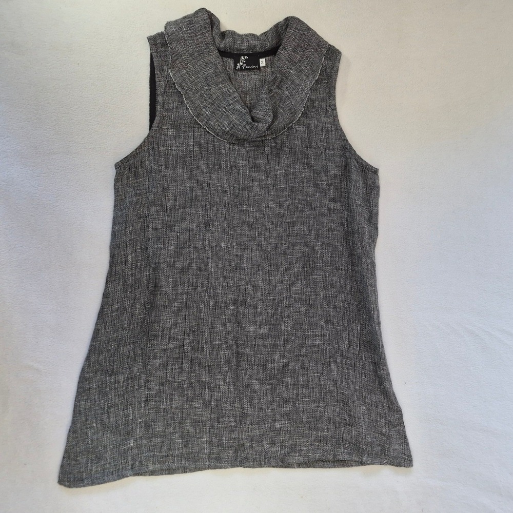 Fenini Linen Cowl Neck Tunic Top Grey Size M Lagenlook Coastal‎ Minimalist USA